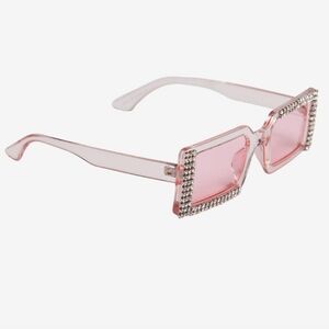 Pink Bling Rectangle Sunglasses, Rhinestone-Embellished Sunglasses